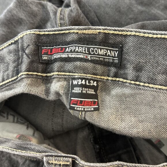Fubu Jeans Men's Size 38 x 31 Y2K Relaxed Fit Stonewashed Black Denim Jeans - Picture 7 of 16